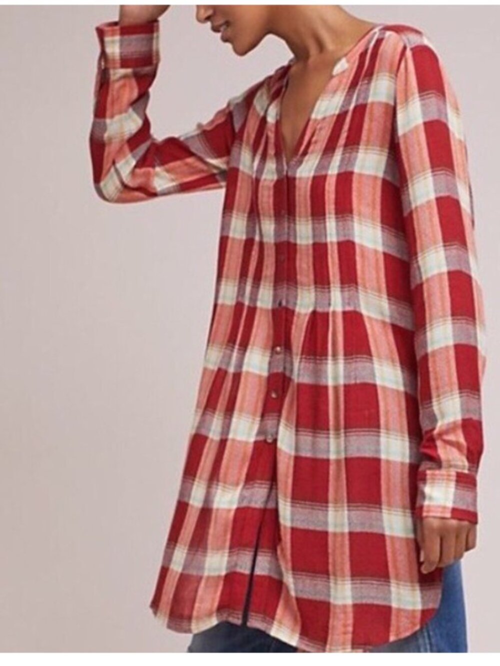 Anthropologie Akemi + Kin Lucie Red Plaid Tunic Top Shirt Size Small NWT - Picture 2 of 11
